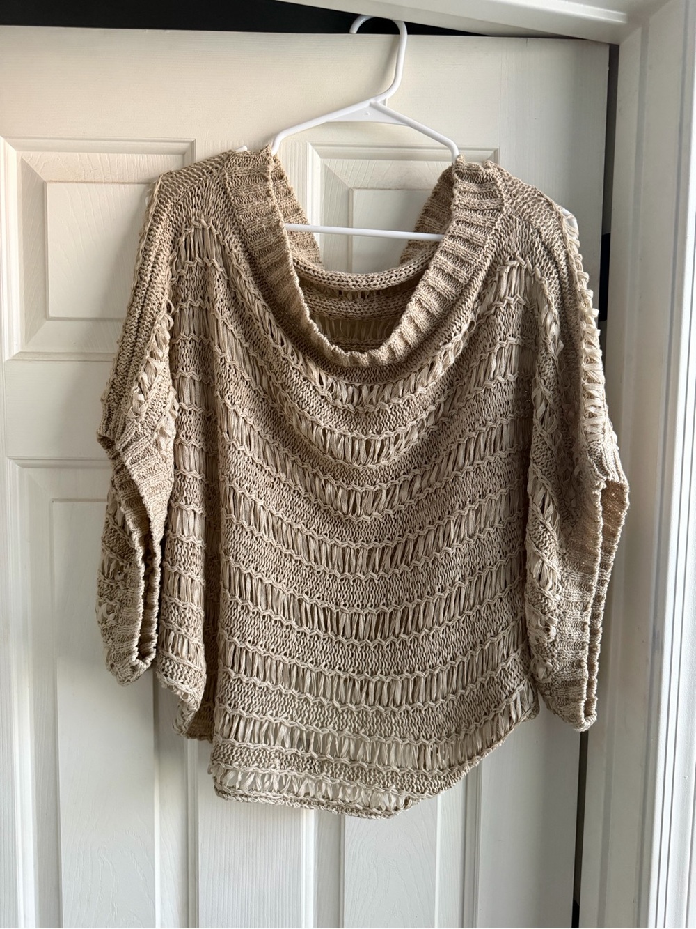 Open-Knit Cowl Neck Sweater - Beige